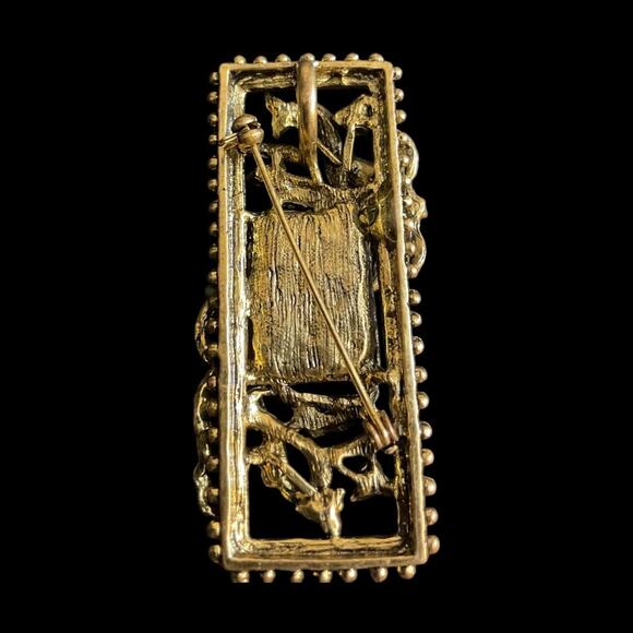 Artsy Bar Rectangular Pin/Brooch Citrine + Multicolored Crystals Intricate New - Picture 2 of 4